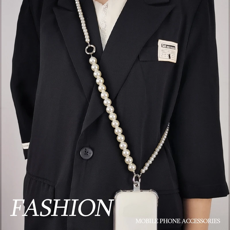 手机挂绳长款斜挎可背多功能可拆卸挂脖挂链串珠挂饰珍珠可手提链