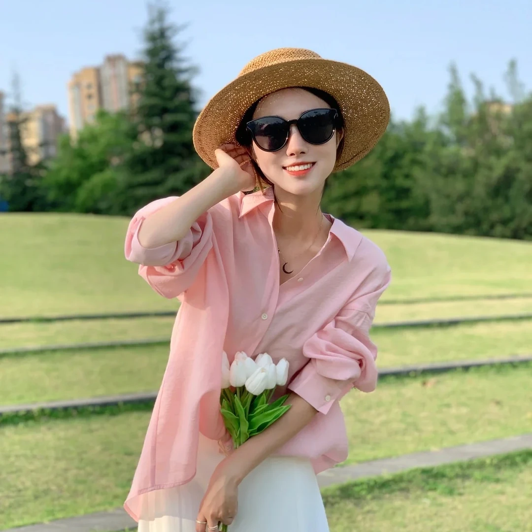 【粉红玫瑰】小个子气质百搭粉色衬衫上衣搭配白色中长款蛋糕裙套装