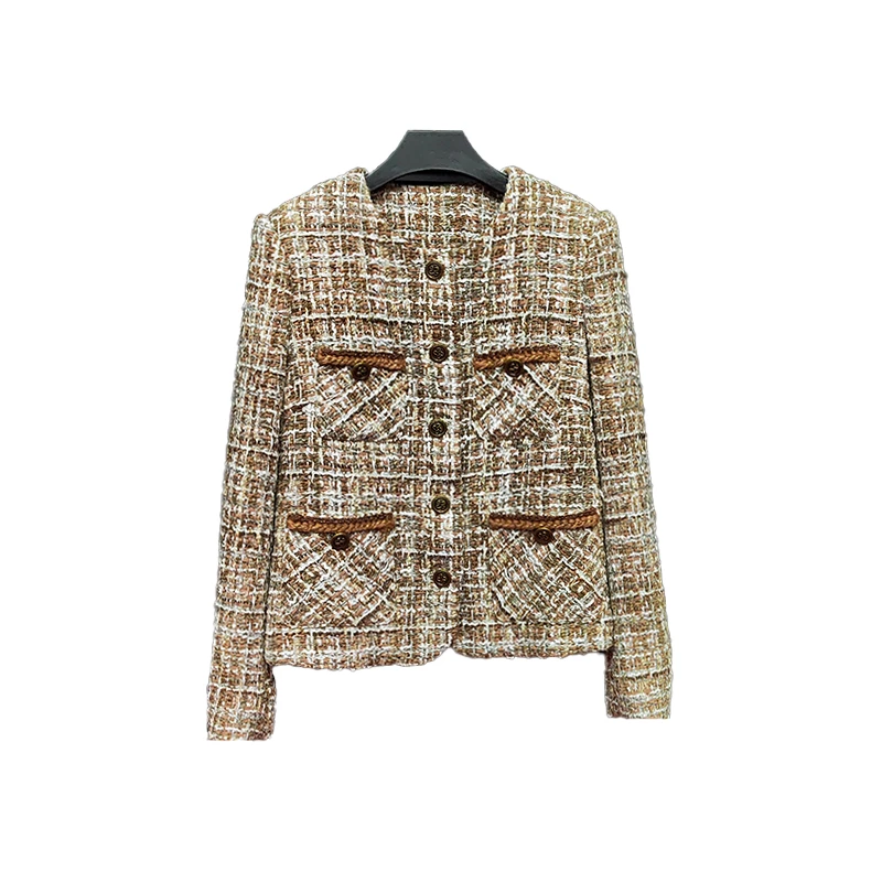 羽绒内胆时尚轻奢重工时尚名媛小香风粗花呢秋冬羽绒外套A60728