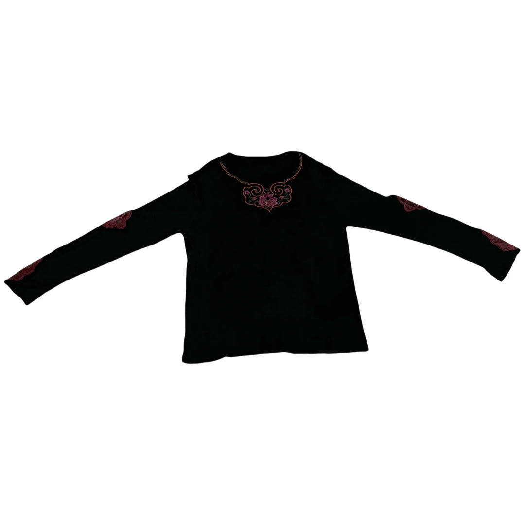 【专拍链接】长袖圆领国风百搭内搭刺绣打底衫黑色民族风