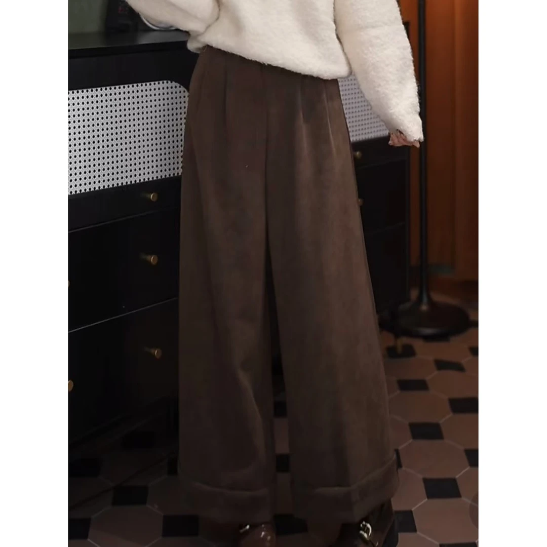 小小港风  秋冬百搭复古高腰显瘦气质直筒时尚休闲裤子#7416