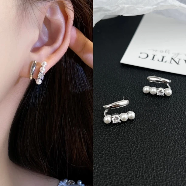 925银针耳饰 韩系双层珠珠耳钉气质百搭时尚耳环E0990