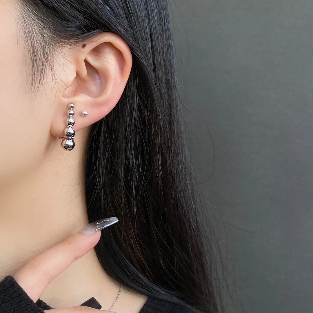 925银针 珠珠气质时尚百搭耳扣复古小众简约耳饰E0509