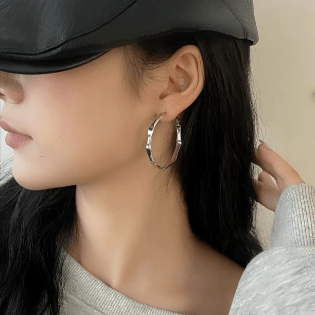 秋季新款银色耳圈百搭简约耳环E1105
