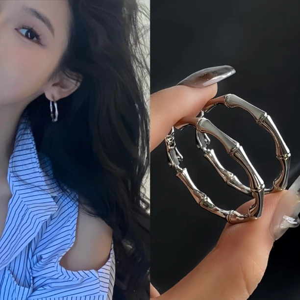 日韩小众竹节耳扣个性简约耳环E0986