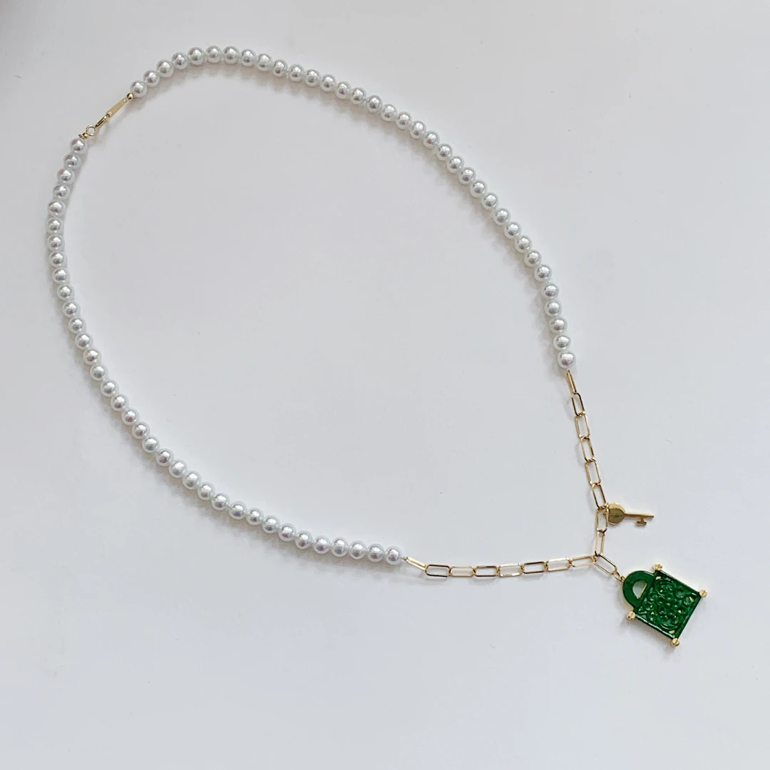 ＃【传家万宝-锁】G18K翡翠珍珠项链IDP11202070