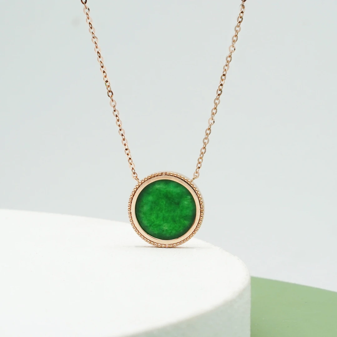 ＃【新经典双耳（小）无事牌】G18K翡翠项链P11202318