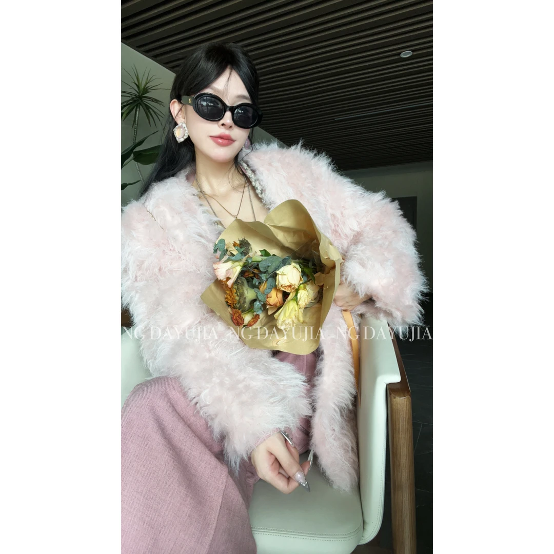 【晨露野蔷薇】秋冬款自制韩版气质休闲新款辣妹潮流粉色毛毛外套