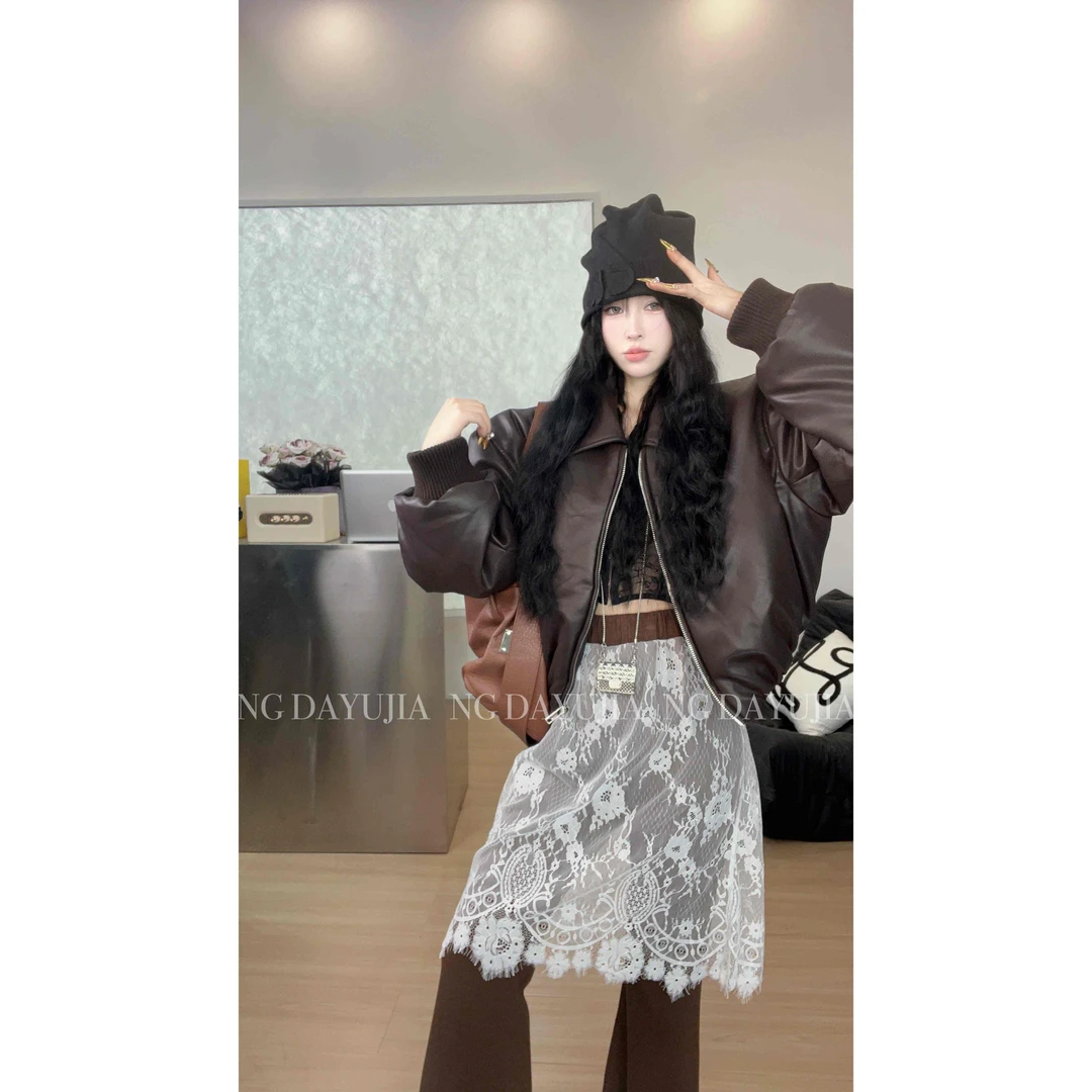 DAYU NO退NO换 自制咖色PU短款棉服 痞帅进行时