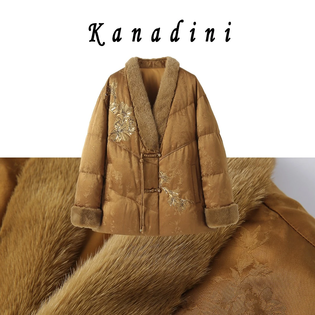 新中式鹅绒服水貂毛领白鹅绒羽绒服外套保暖时尚轻奢貂皮938