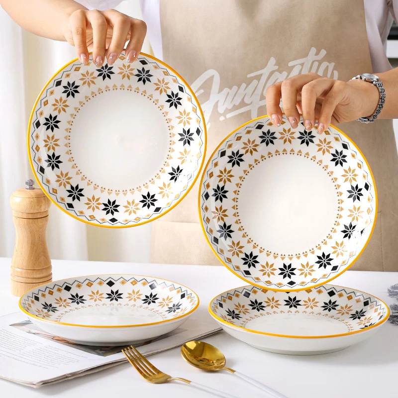 【孟垣】波西米亚4个装8英寸釉下彩家用创意复古高颜值饭盘餐盘