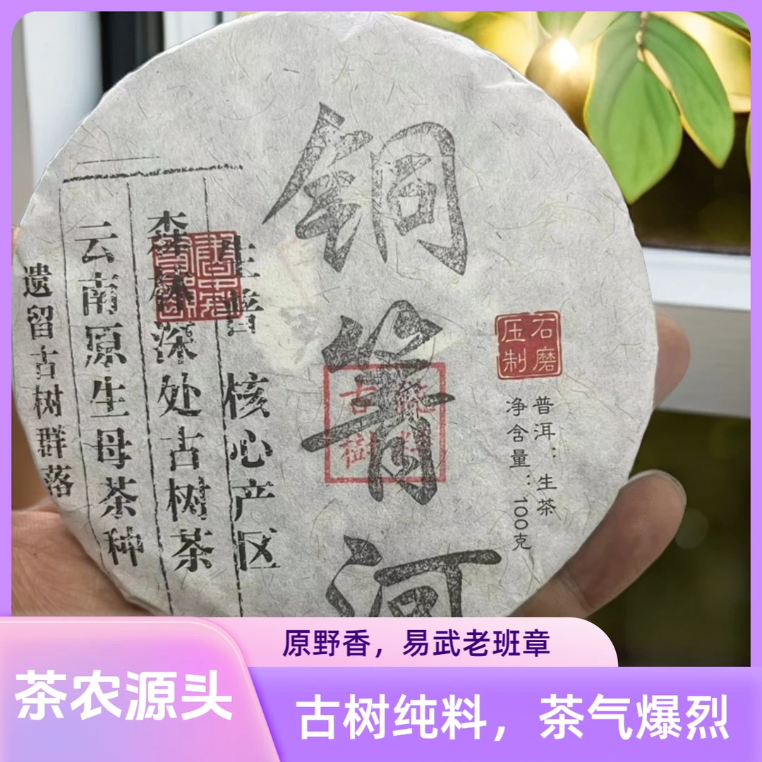 100g一饼-2024年云南普洱茶生茶-易武铜箐河高杆古树头春一饼