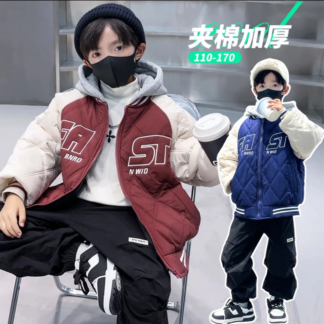 【二棉清版】新品男童痞帅夹棉加厚棒球服外套时尚童棉服