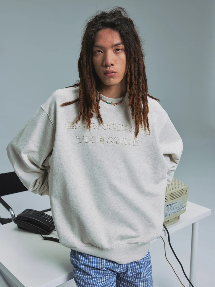 贴布绣圆领卫衣460g粗纹纯棉针织衫 年九一口贰