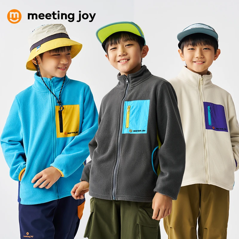 meetingjoy青少年秋冬季轻户外男童双面摇粒绒上衣运动休闲外套