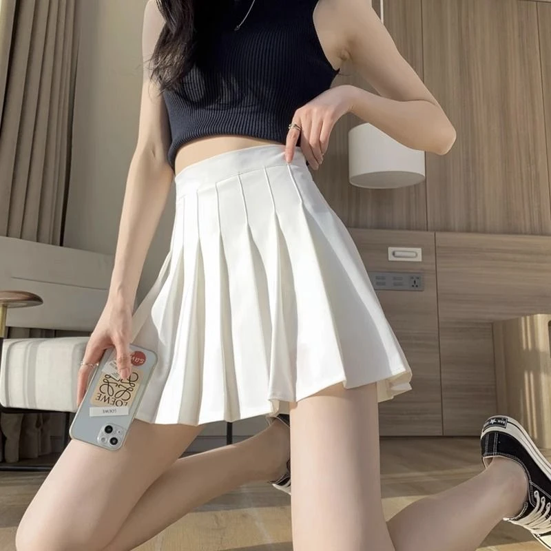 白色百褶裙女半身裙高腰a字显瘦2023新款春秋冬夏季小个子短裙子