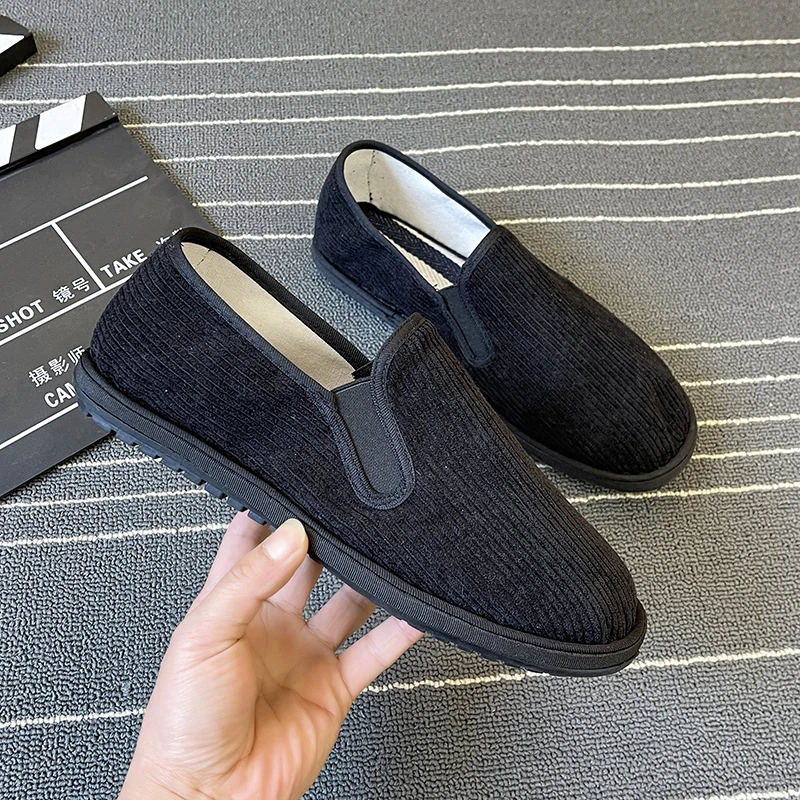 西山布鞋男女灯芯绒黑色软面牛筋底社会人男鞋休闲上班族中老年