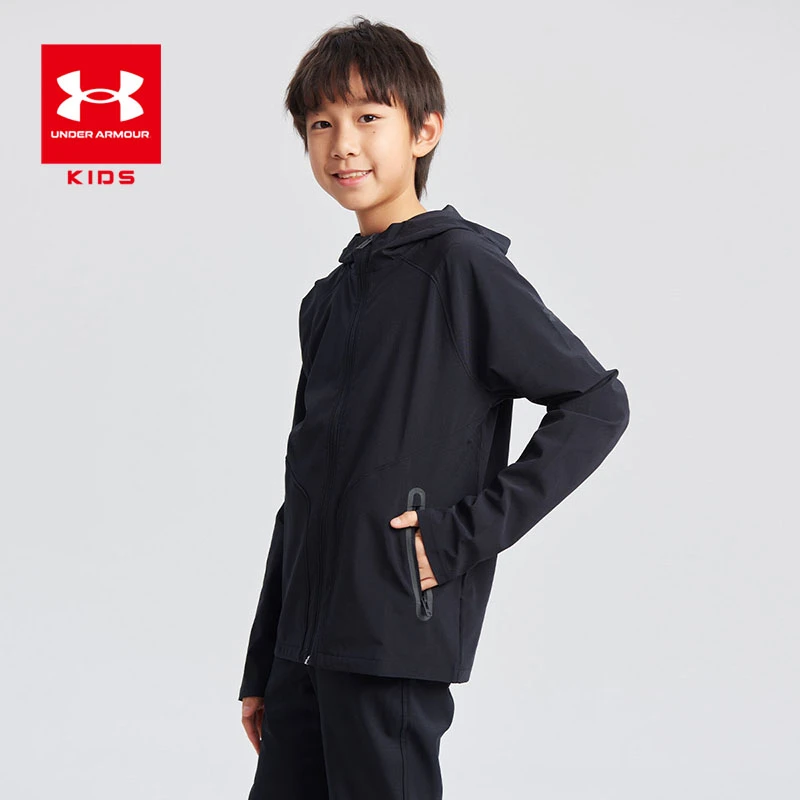 安德玛儿童男女高能感户外休闲外套宽松透气防风连帽上衣1383126