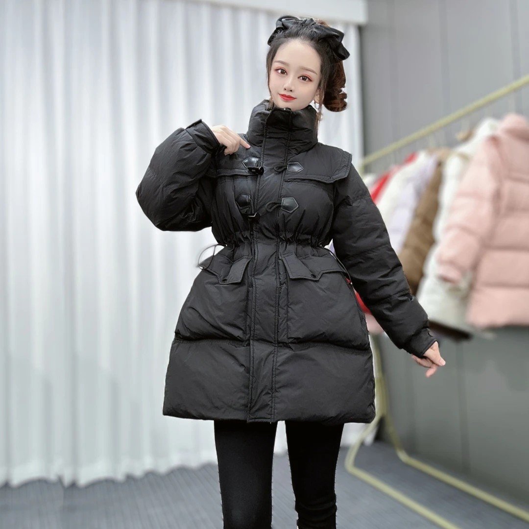 冬季新款白鸭绒羽绒服加厚保暖牛角扣海军领显瘦小香风女装外套潮