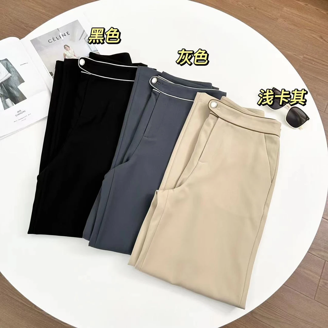 小静折扣~HZ872    撞色嵌边腰头垂感舒适西装直筒裤 （卡码拍大）