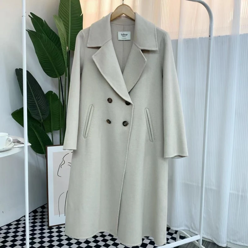 小静折扣~P138W    大衣时尚双排四粒扣翻领双面呢外套 卡码拍大