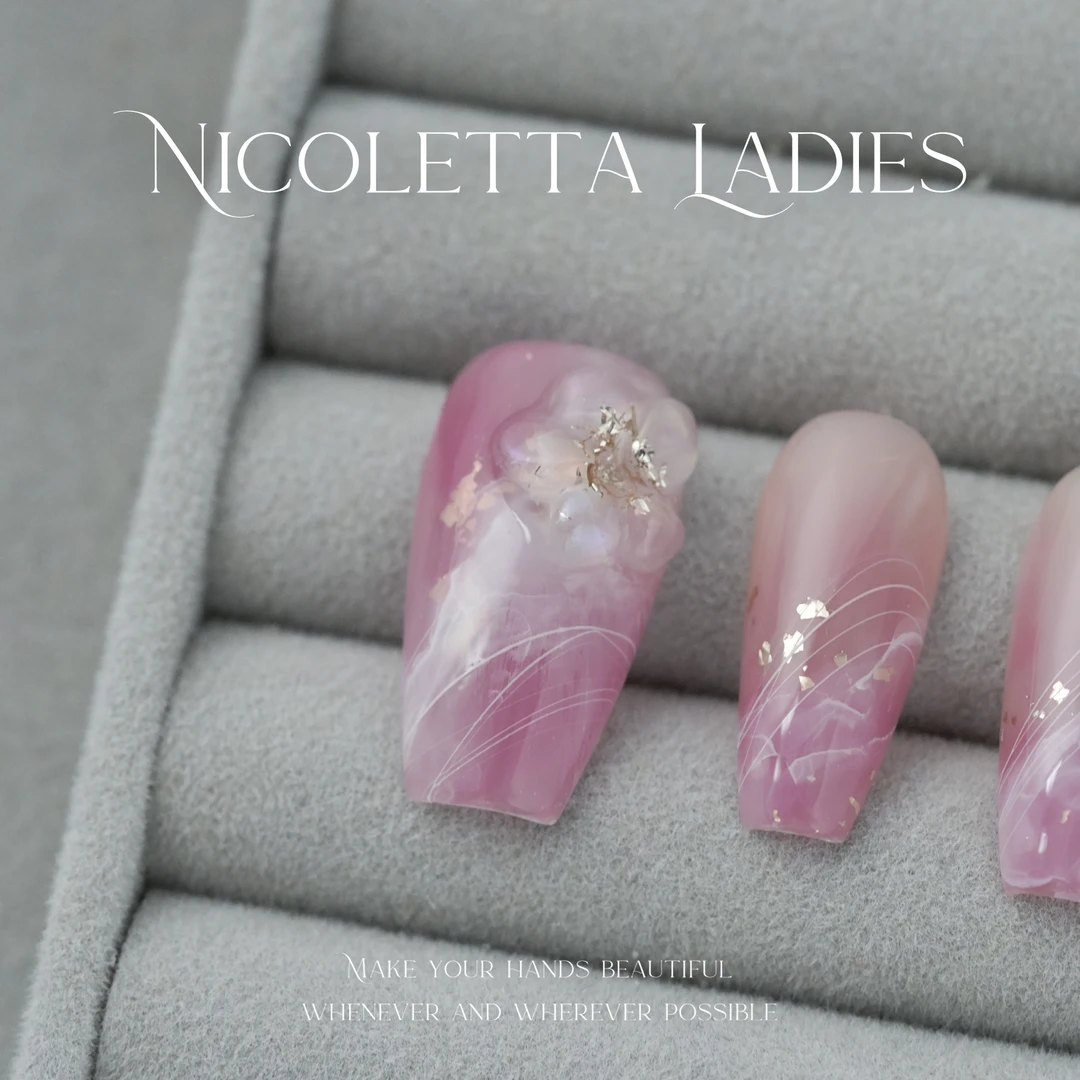 Nicoletta Ladies【桃花】桃粉色手绘晕染高级手工穿戴甲