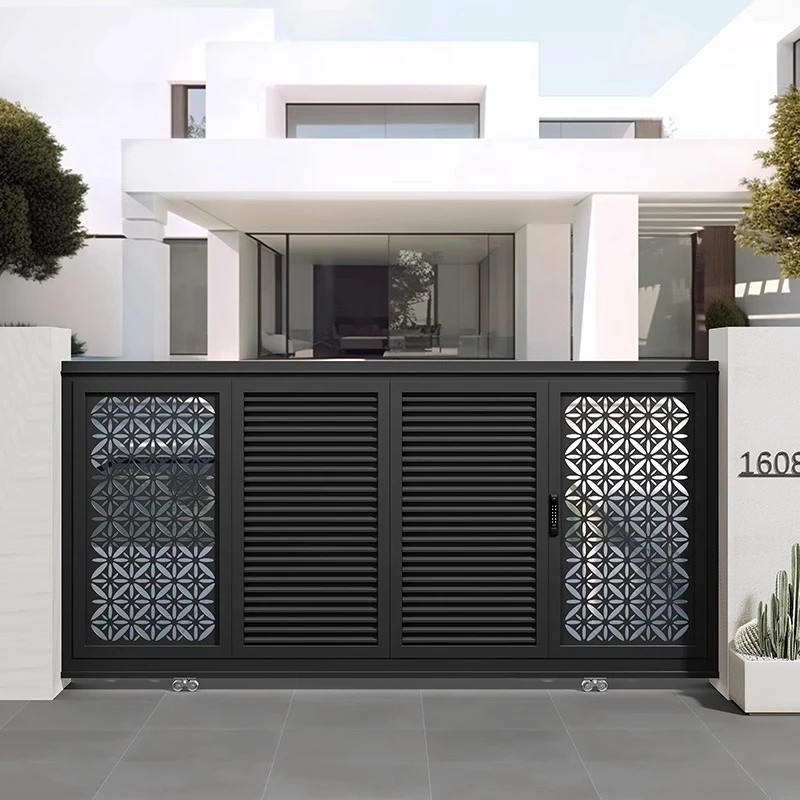 铝艺电动平移门别墅庭院门铝合金小区车库门农村户外铁艺花园门