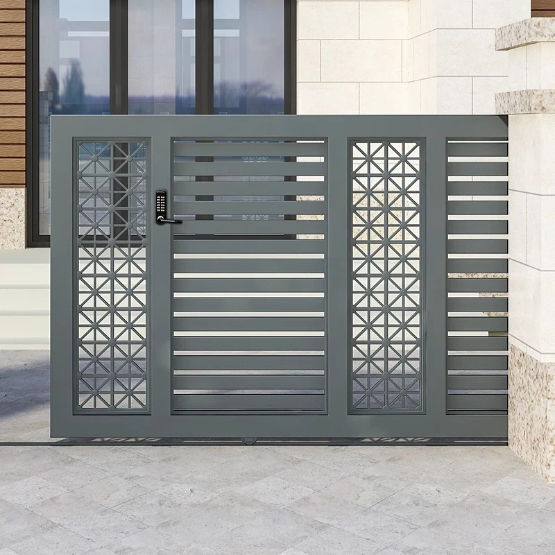 铝艺电动平移门别墅庭院门铝合金小区车库门农村户外铁艺推拉门