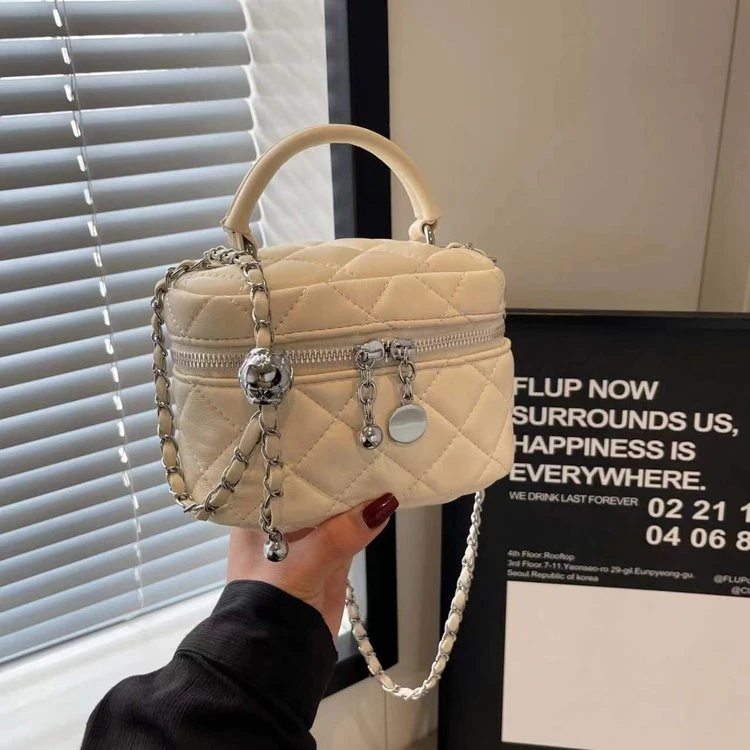 法式菱格链条小包包女夏季新款名媛手提盒子包百搭单肩斜跨包小众