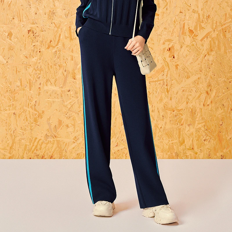 ToyzY24秋款时髦撞色垂感显高针织直筒春秋时尚长裤ZC34306500