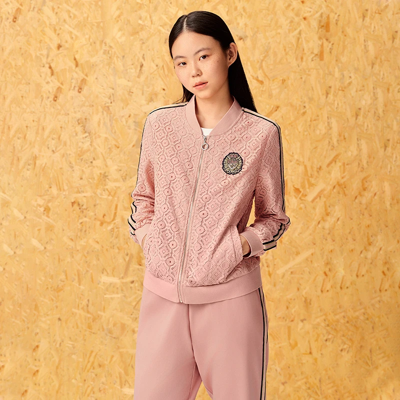 ToyzY新款精致蕾丝粉色棒球服时尚长袖春秋针织外套ZC64360020