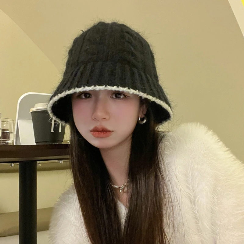 韩版百搭显脸小针织水桶帽女冬季出游休闲盆帽潮日系甜美气质帽子
