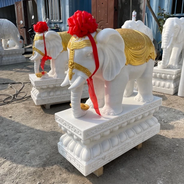 石雕小象一对别墅公司酒店会所门口摆件