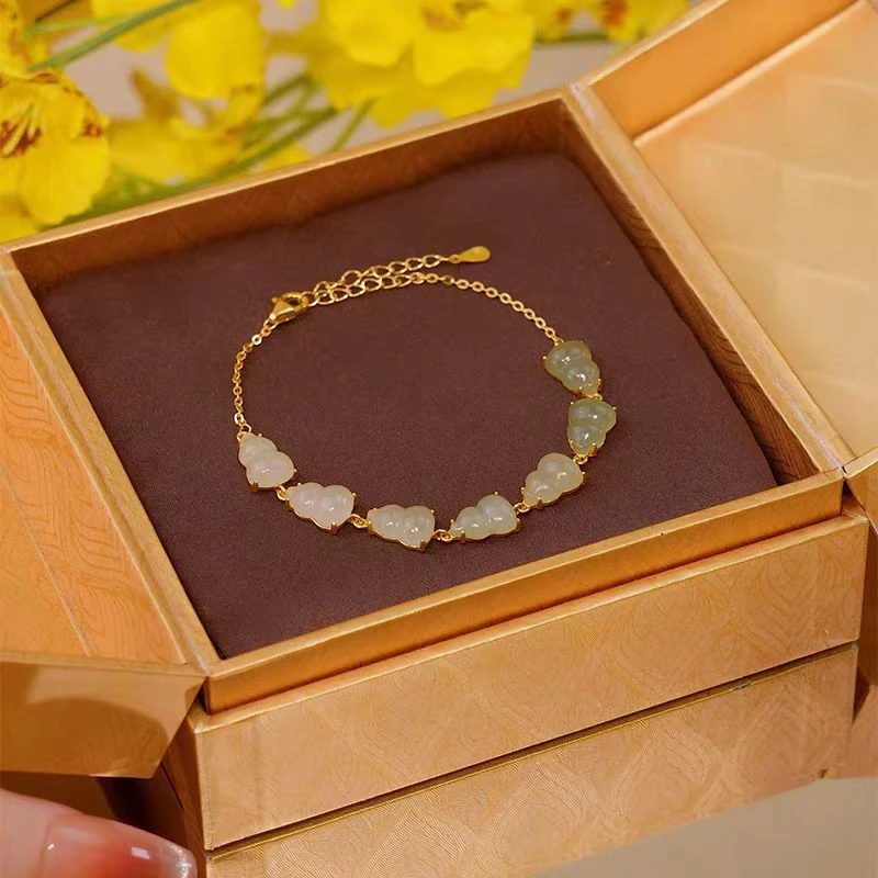 国标银镀金天然和田玉渐变福禄手链百搭轻奢气质多样性发拍一发一