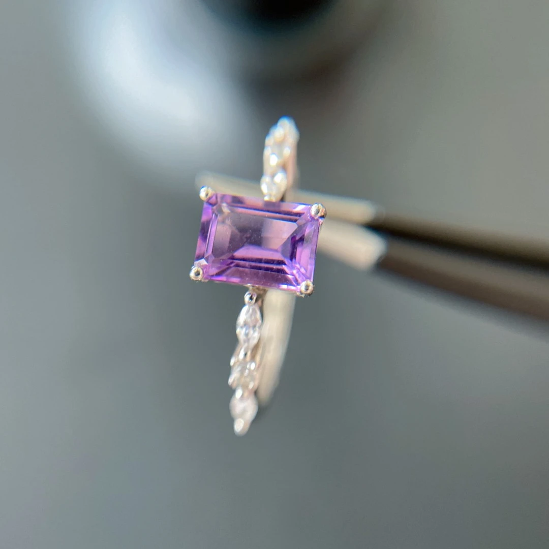 【城城宝珠】天然紫水晶戒指活口简约时尚