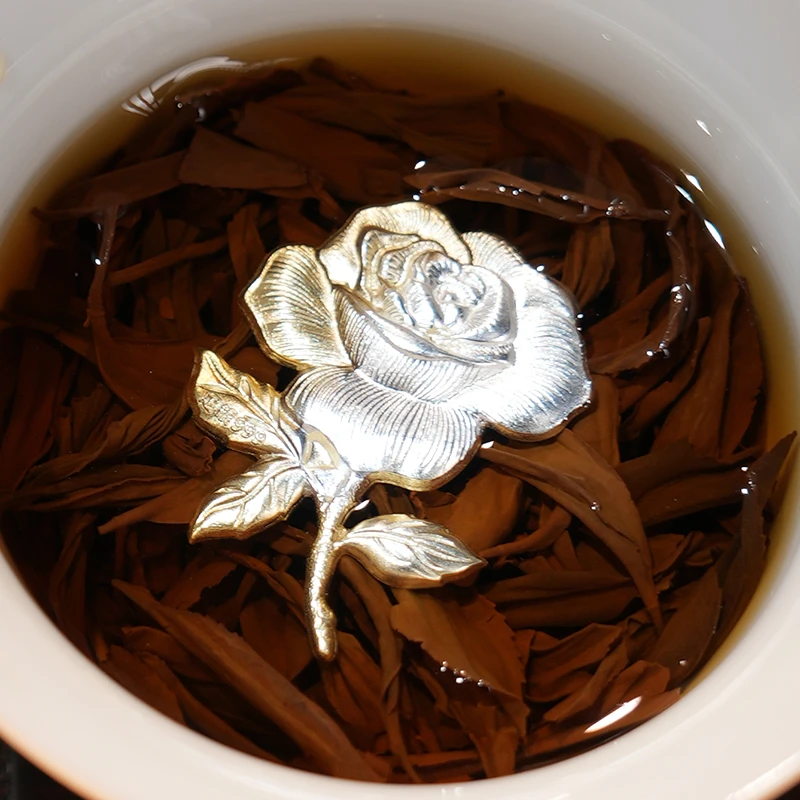 足银银制品 足银999泡茶伴侣煮水银叶子玫瑰花行走的净水器银离子