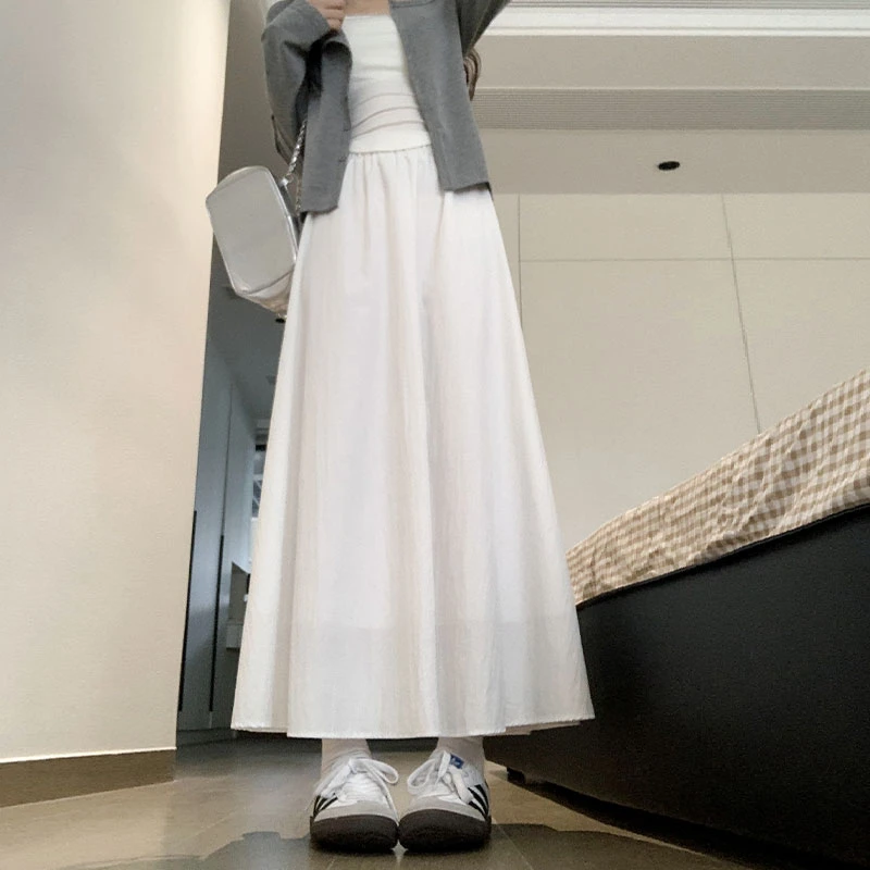 鑫鑫同学白色半身裙女春秋小个子高腰A字梨形温柔中长款半身裙