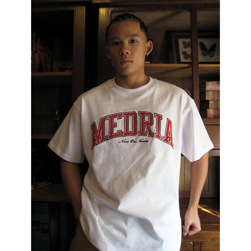 MEDRIA复古刺绣短袖美式街头纯棉印花T恤百搭ins国潮情侣宽松男女