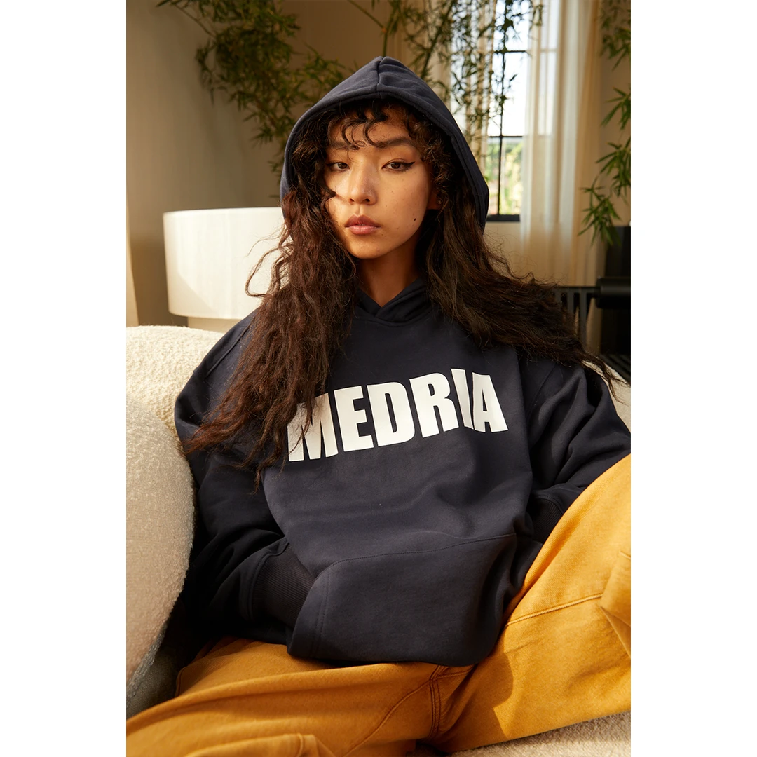 MEDRIA美式潮牌大字母LOGO帽衫cleanfit潮流纯棉连帽卫衣套头运动