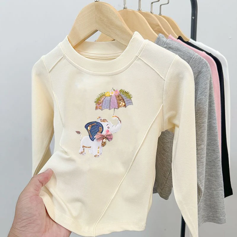 新中式休闲风女童长袖百搭卡通印花上衣儿童春秋款森系保暖打底衫