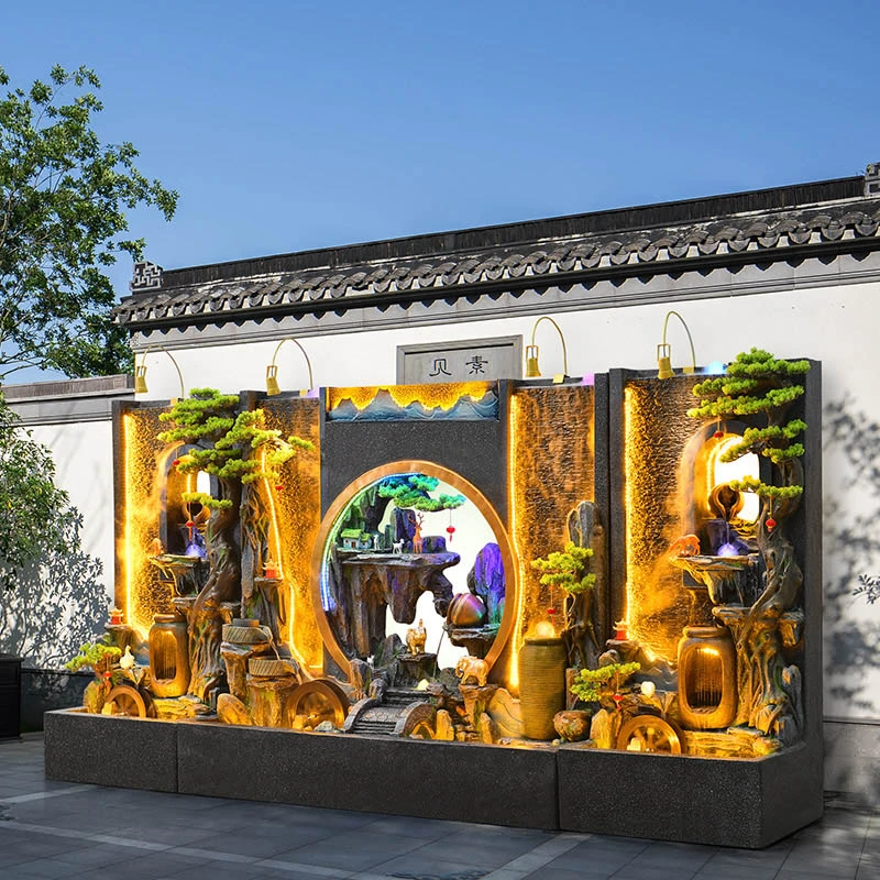 大型假山流水喷泉水幕墙背景墙室内客厅酒店办公室会所屏风松弛感