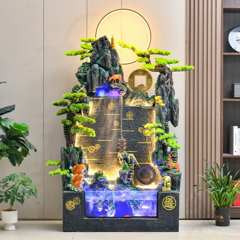 乾跃高假山流水水幕墙喷泉落地鱼池庭院落地摆件客厅屏风松弛感
