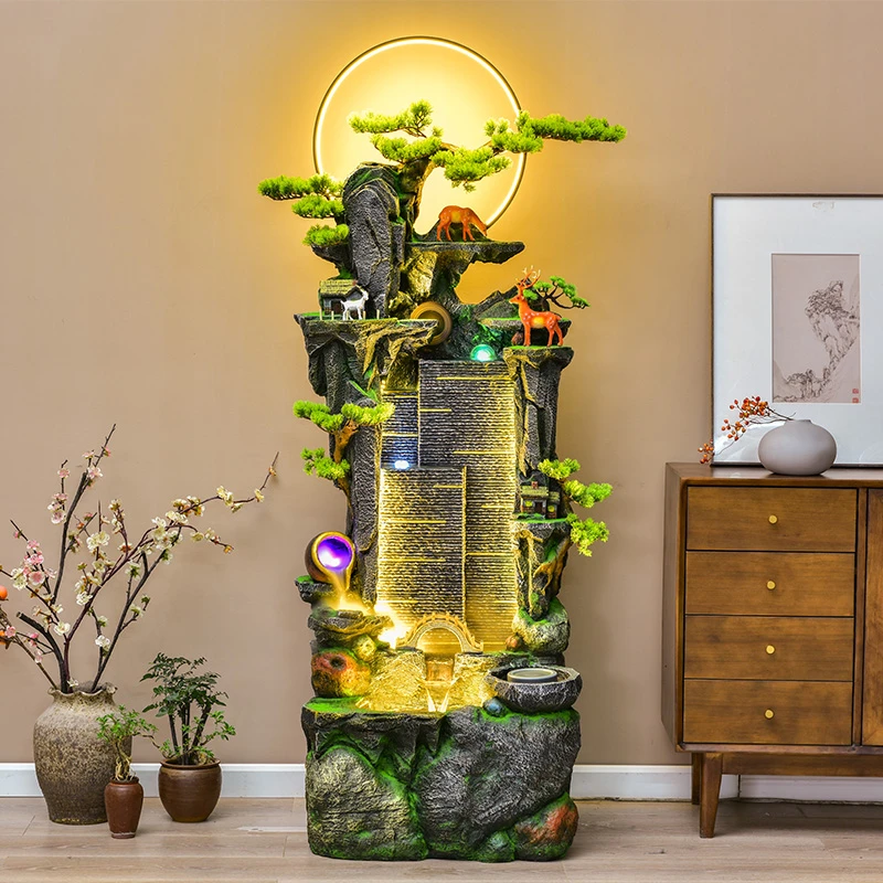 中式流水喷泉摆件电视旁边客厅室内景观玄关循环水开业假山落地