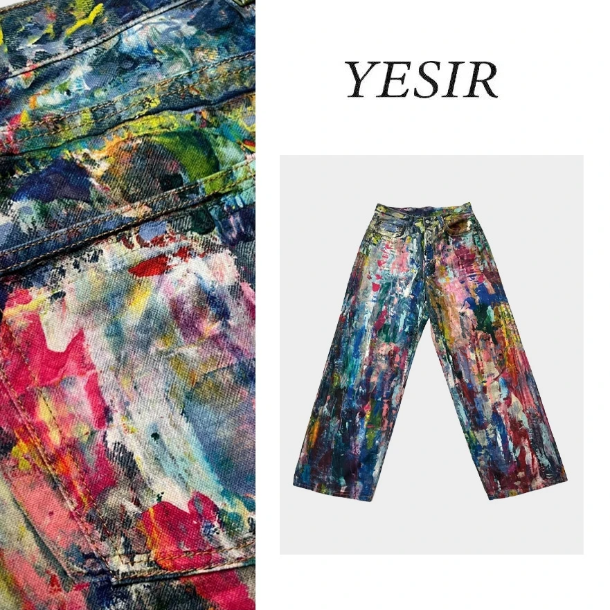 24SS AC油画3D数码打印牛仔裤 宽松直筒型 男女同款