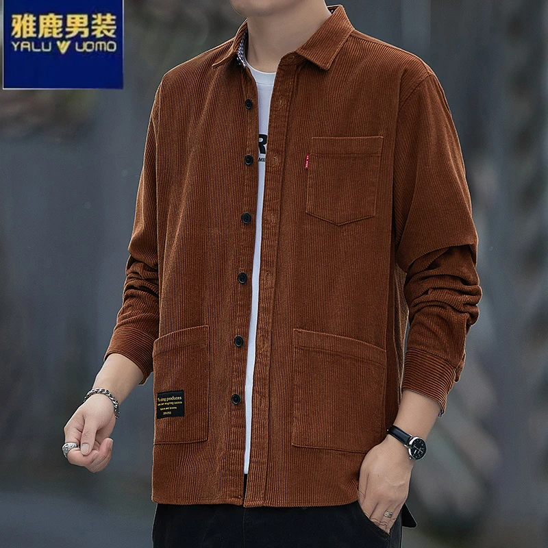 雅鹿男装春秋新款纯棉衬衫休闲长袖宽松衬衫男港风工装衬衣男外套