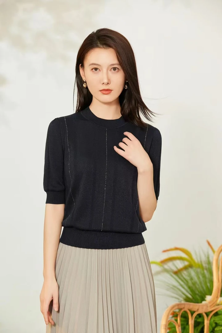 【玲玲】洋气百搭中领天丝小衫96095