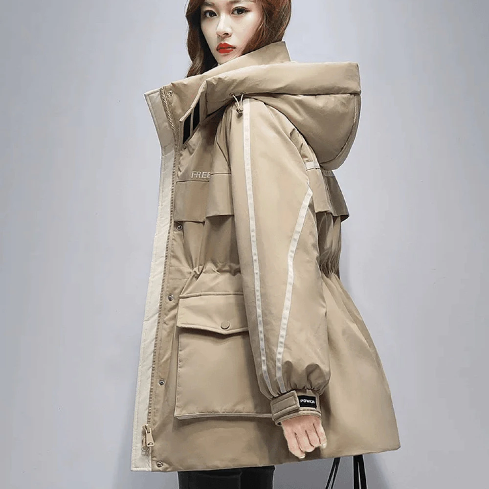 2025时尚气质冲锋衣羽绒棉服女中长款冬爆款韩版收腰显瘦棉服外套