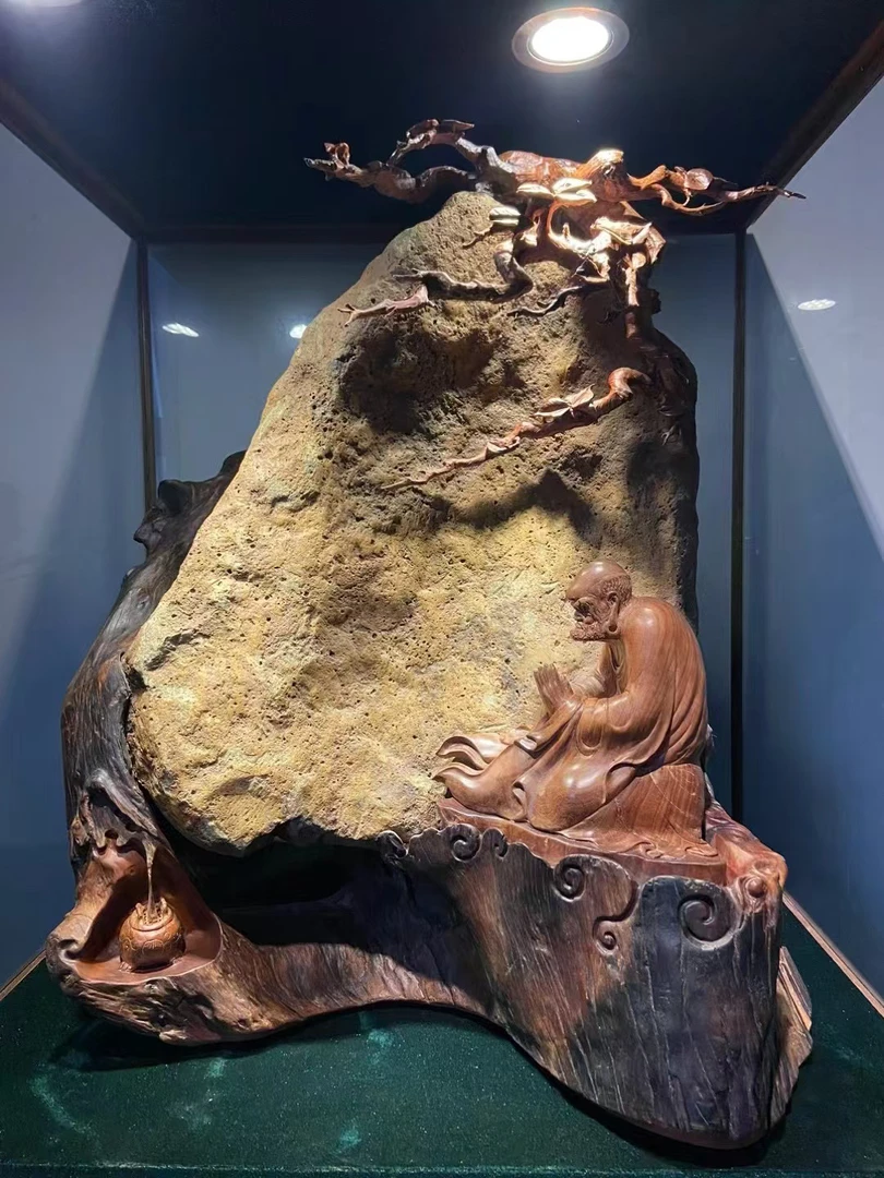 缅花  人物雕刻摆件  长93  宽78  高153