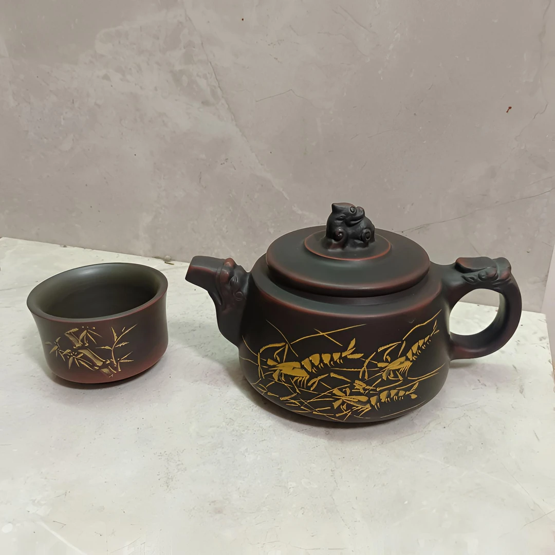 钦州坭兴陶茶壶手工拉坯成形纯手工制作精品刻绘游心物外260毫升