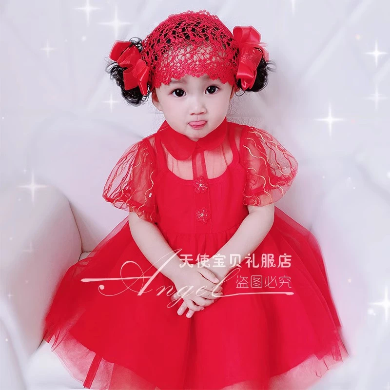 女宝宝公主裙百天周岁抓周礼服裙女童蕾丝连衣裙公主纱裙2025夏